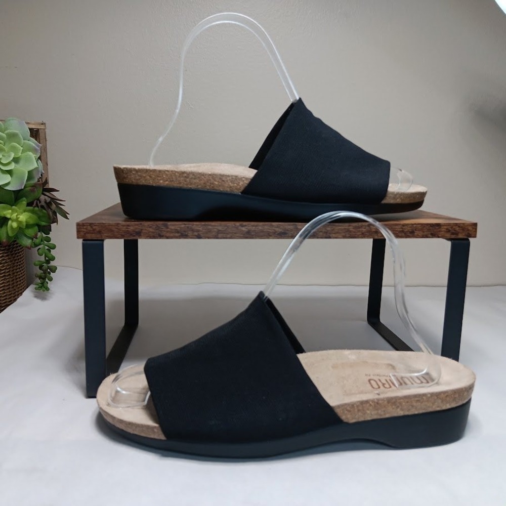 Munro American Slide Sandals Womens 9 Wide Black Excellent M487087